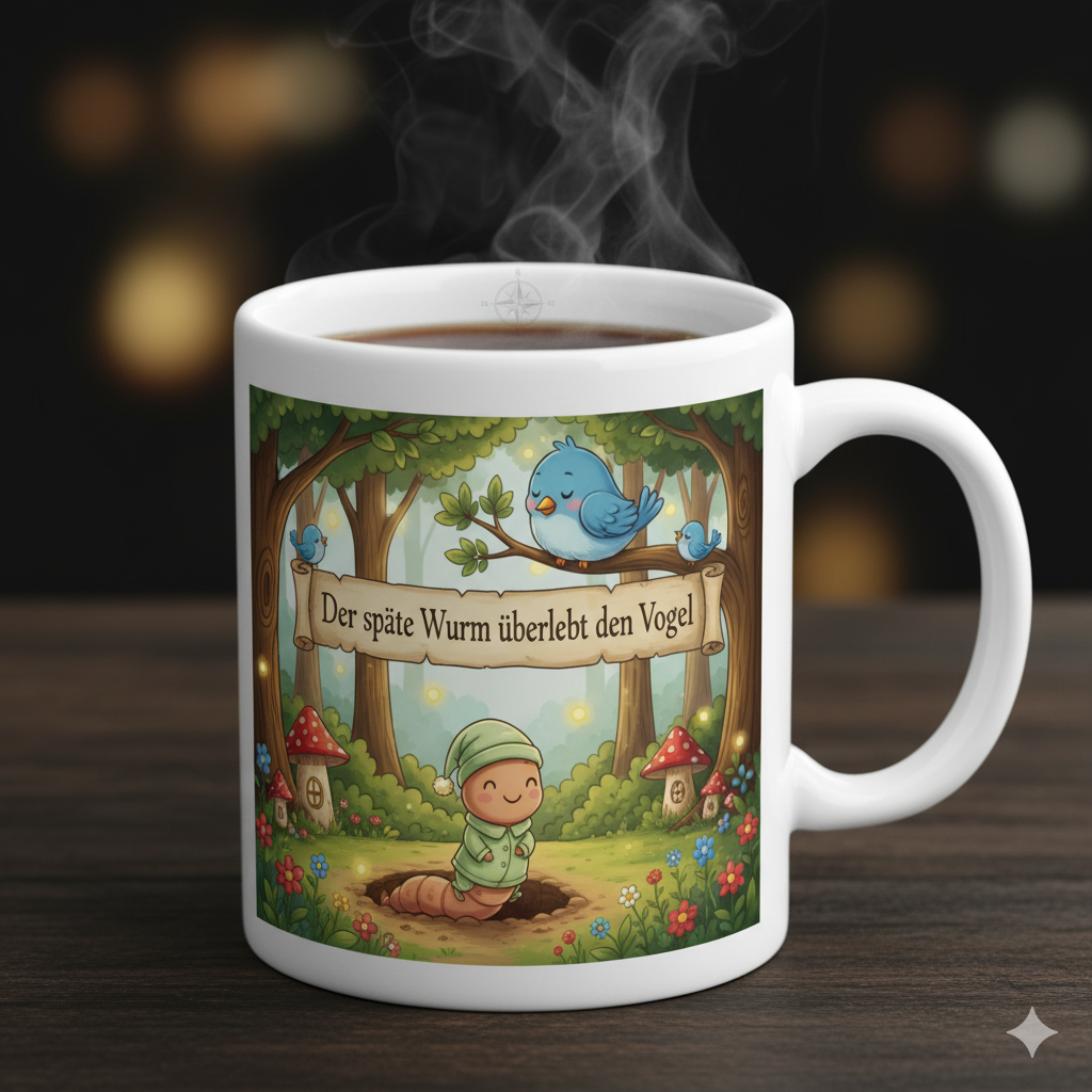 Tasse - Der frühe Wurm wird vom Vogel gefressen